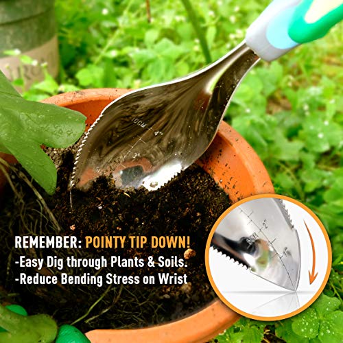 2Pack Garden Trowel, Stainless Steel Hand Shovel with Ergonomic Handle, Multi-Use Soil Scoops for Digging, Planting, Transplanting, Cultivating(Blue) - color: blue