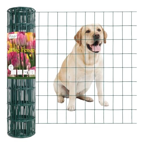 Green PVC Coated Welded Wire Fence 24" x 25' Roll, 2"x3" Mesh, 16 Gauge | Vinyl Coated Garden Fencing, Yard & Pet Barrier, Chicken Wire Fencing, Dog Enclosure Mesh, Vegetable Plant Protector - color: Green, size: 2''x3'' 16GA 24''x25'