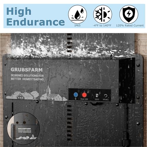 Automatic Chicken Coop Door with App Programmable, Solar/Battery/Grid Multi-Power Supply, Motion Sensor Anti-Pinch Safety System, Durable Weatherproof Aluminum Auto Door for Poultry - GRUBSFARM