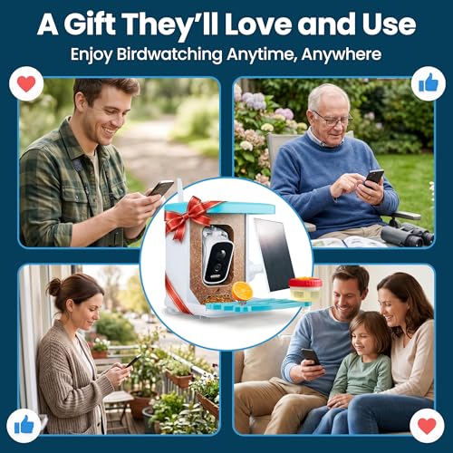 AI Smart Bird Feeder with Camera - Solar Powered Bird Feeder, 2.5K Video, 10,000+ Species ID - 50m App Range, Two-Way Audio - with Hummingbird Feeder - IP65 Waterproof, Night Vision, 1.5L