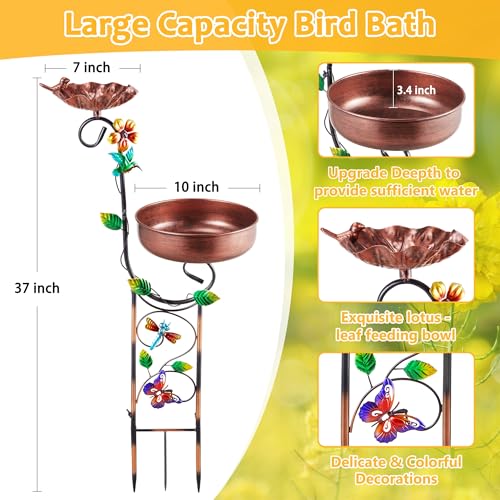 2 in 1 Bird Bath for Outside, Freestanding Large Bird Feeder Birdbaths for Outdoors, Garden Metal Bird Baths Bowl for Patio Yard, Copper - size: 36‘’