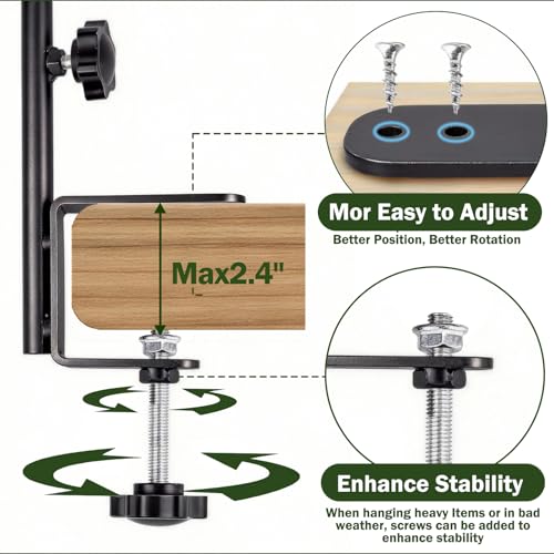 16 Inch Deck Hooks Railing Plant Hanger 2PCS, Shepherd Hook Swivel | Heavy Duty Deck Hooks for Railing, 360° Swinging Plant Hanger Bracket Outdoor, Solid Iron Plant Hangers for Deck Railing - size: 16Inch -2PCS