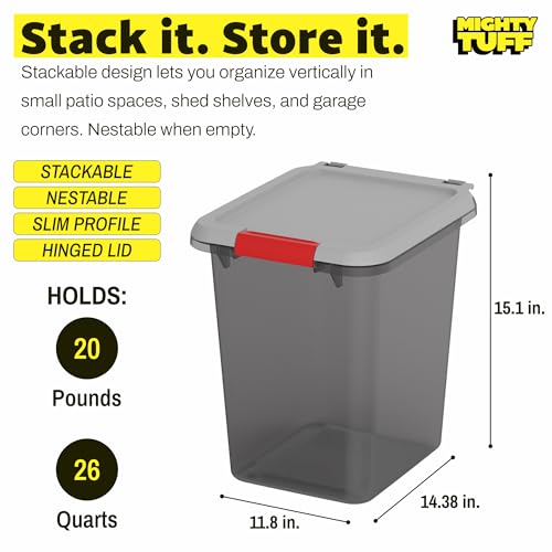 Mighty Tuff 20 lb Pellet Storage Container with Airtight Locking Lid | Durable container with locking latch helps keep wood pellets dry and organized for storage or pantry use.