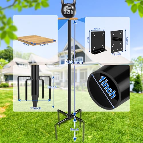 Ottsuls Bird Feeder Pole, 109 Inch Heavy Duty Bird House Pole Kit for Outdoors, with 5-Prong Base Feeding Station for Wild Birds Watching, Adjustable Feeder Stand (House Not Included) - size: 109 IN-1Pack