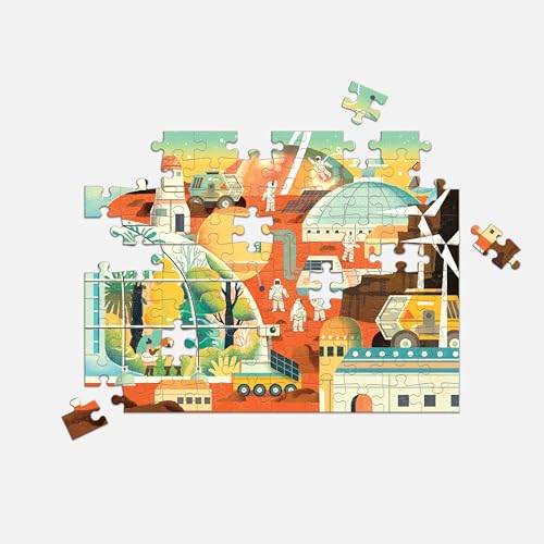 Mudpuppy Space Mission 100 Piece Double-Sided Puzzle – Two Fun Puzzles in One!, Colorful Illustrations of Your Favorite Cosmic Scenes, 22" x 16.5", Ages 6+ - style: Space Mission