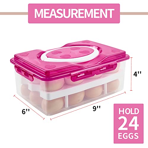 2 Tiers Egg Container Deviled Egg Carrier Eggs Holder with Handle Fridge Freezer Storage by DELIFUR (Red) - color: Red