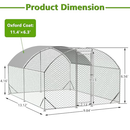 Large Metal Chicken Coop, Dome Walk-in Chicken Run with Waterproof UV-Resistant Cover for Outdoor Yard & Farm, Poultry Cage Pen for Chickens, Ducks & Rabbits, 13.1 FT x 9.8 FT x 6.6 FT, Silver - size: 13.1 FT x 9.8 FT x 6.6 FT