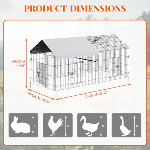 GarveeLife Metal Chicken Coop, 86"×40"×40" Chicken Run for Yard with Waterproof Cover, Portable Poultry Cage, Metal Chicken Cage for Outdoor Backyard Farm Chicken Rabbit Duck - size: 86"
