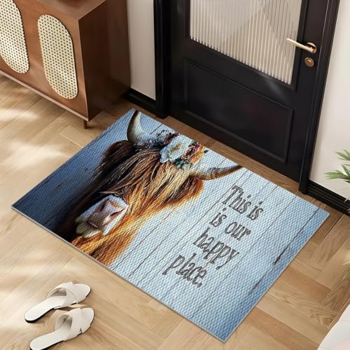 Farmhouse Kitchen Rugs Set of 3, Non Slip Washable Durable Stain Resistant Floor Mat Set,Highland Cow Floral Fence Retro Wood Pattern Kitchen Runner Rug 16"X24"+20"X32"+20"X47" - color: Grayish White-highland Cow