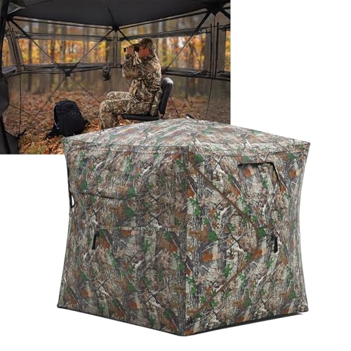 Hunting Blinds with See Through Panels, Portable Hunting Tent for Turkey Deer Duck Hunting, Pop Up Ground Blind with Silent Windows, Camo Concealment, Weather-Resistant Outdoor Shelter w/Carry Bag - size: 59x59x65.75 Inch