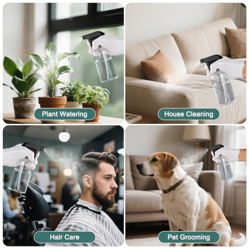 Spray Bottle for Plant - 12.85oz/380ml Fine Mister Plastic Empty Spray Bottles, Clear Water Spray Bottle for Plants, Hair, Cleaning - BPA Free - Leak Proof