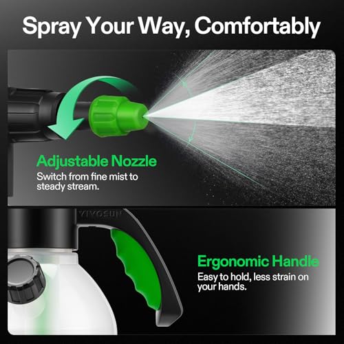VIVOSUN Pump Sprayer, Portable Water Spray Bottle for Spraying Plants, Flowers, Weeds and Cleaning, Hand Pump with Side Filling Port, Measuring Cup, Adjustable Nozzles (Pack of 2) - size: 70oz (Pack of 2)