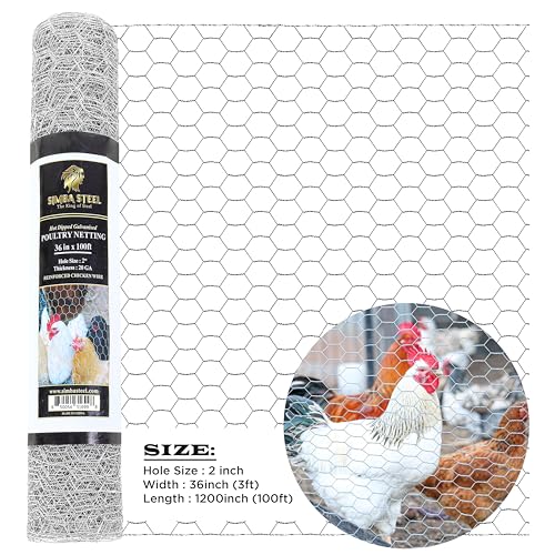 Chicken Wire 36 in x 100 FT x 2” Mesh x 20GA | Poultry Wire Netting | Hot Dipped Galvanised | Hexagonal Galvanized Mesh for Chicken Coop, Rabbit Cage, Fence Barrier PM36x100x2 - style: 36 in x 100 FT x 2 in