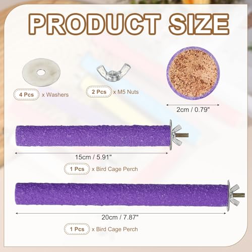 Bird Cage Perch, Colorful Parrot Grinding Claw Sticks, Platform Paw Stand Toy 6/8 Inch, (Wooden, Purple, 2Pcs), Intended for Small Medium Birds/Parrots/Finches/Lovebird - color: Purple, size: 6/8 Inch