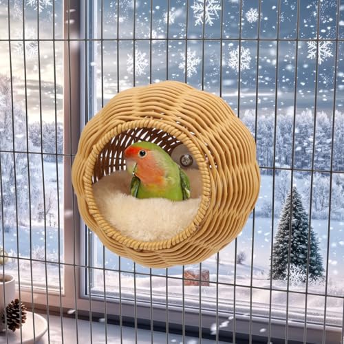 Hypeety Rattan Steel Frame Bird Nest for Cage Chewproof Bed with Cushion | Sturdy, natural rattan, removable soft plush pad, washable bird hammock, fits most cages, suitable for budgies/lovebirds