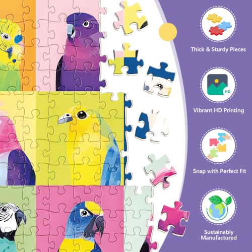 500 Piece Puzzle for Adults,Colorful Grid Parrot Tropical Bird Puzzles | Artwork Animal with Letters on Back,1:1 Poster,Challenging Game Home Decor Birthday Party Gift Toy for Adults Seniors Famliy - color: Parrot