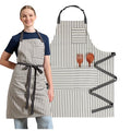 Chef Aprons for Women with Pockets, Adjustable Bib Aprons for Cooking - color: Charcoal Striped