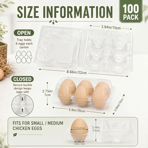 Pintuson 100 Pack Egg Cartons 6 Count - Medium Egg Cartons Cheap Bulk - Half Dozen Egg Carton for Farmers Market, Kitchen Organization and Storage - color: Medium-100PK-6CT