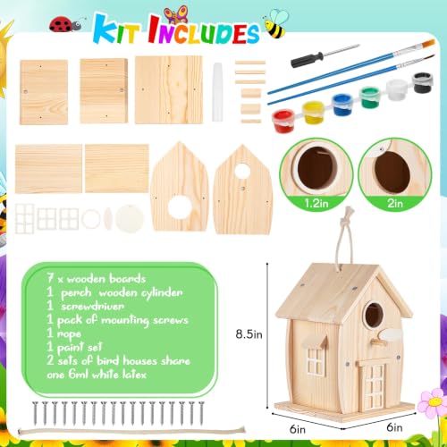 Liliful Wooden Bird House Kits, Build It Yourself Woodworking Kit for Adult Kids 4-8, 8-12 with Paint and Paintbrushes, Solid Weather Proof Natural Pine Wood, Pre Drilled(1 Pack,Rural Style) - style: Rural Style