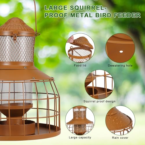 Squirrel Proof Bird Feeders, Metal Wild Bird Feeders for Outdoors Hanging, 3.5LB Heavy Duty Caged Squirrel Proof Bird Feeders, Chew-Proof, Weather Resistant, Patio Backyard Garden Decor