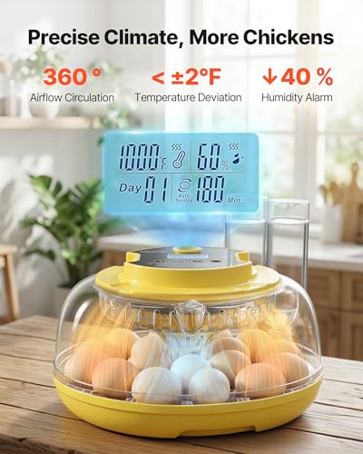 VEVOR 18 Egg Incubator, Automatic Egg Turner with LED Candler, Temperature & Humidity Control, 360° View Clear Window, Auto Water Refill, Poultry Eggs Incubators for Hatching Chicks Ducks Goose Quail | Precise Control,Digital Display - size: 18 Eggs