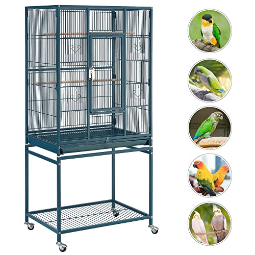 Yaheetech 54inch Metal Large Parrot Parakeet Flight Bird Cage w/Rolling Stand for Small Parrots Cockatiel Sun Parakeet Green Cheek Conure Lovebird Budgie Finch Canary - color: Navy Blue