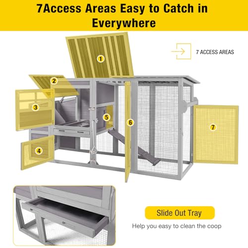 Aivituvin Chicken Coop Hen House, Large Outdoor Wooden Poultry Cage with Ramps, Run, Nesting Box, Removable Tray, Weather-Proof Chicken Cage (Grey, AIR31) - color: Grey, size: 74.9"L x 26.0"W x 39.4"H