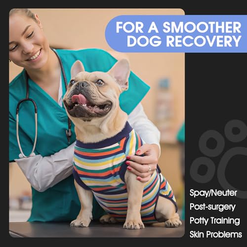 Dog Surgery Recovery Suit, Surgical Suit for Dogs Onesie for Surgery | Cone Alternative after Surgery, Abdominal Wound Protector, Onesie for Dogs after Surgery Spay Neuter, Dark Blue Stripes XS - color: Dark Blue Stripes, size: Xs(back:8.3-11.4in,wt:4-7lb