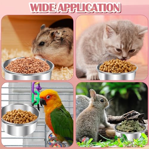 ToLanbbt 8 Pcs Stainless Steel Bird Food Bowls Bird Water Bowls with Clamp Holder, Parrot Feeding Dish Cups Parrot Cage Coop Feeders for Cockatiel Conure Budgie Parakeet Macaw Lovebird Small Animal, S - size: Small