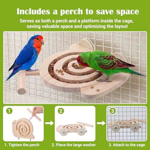 Bird Foraging Toys with Perch - Wooden Foraging Toys for Birds | Visible Slow Feeder Cage Accessories for Parakeets Cockatiels Budgies and Small Parrots
