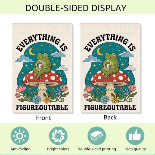 RZHV Everything is Figureoutable Double-Sided Garden Flag for Outdoor House Yard Sign Garden Decor Parade, Mushrooms Frog Vertical Yard Sign, Housewarming Gifts for Frog Lover Friends Neighbor - color: Figureoutable