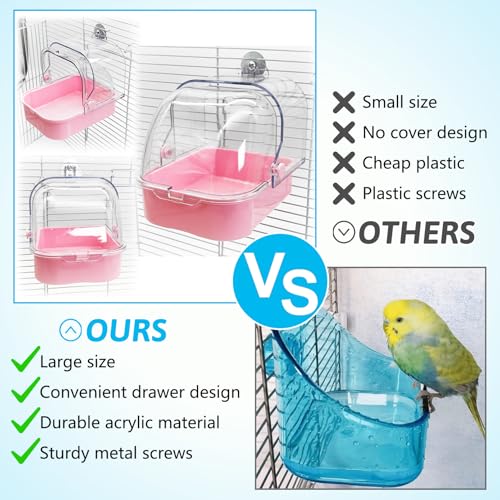 Tfwadmx Bird Cage Bath Hanging Parrot Bath Tub Water Shower Food Feeder Holder Tray Bird Bath Supplies for Small Birds Canary Budgies Cockatiel Lovebirds (Pink) - color: Pink