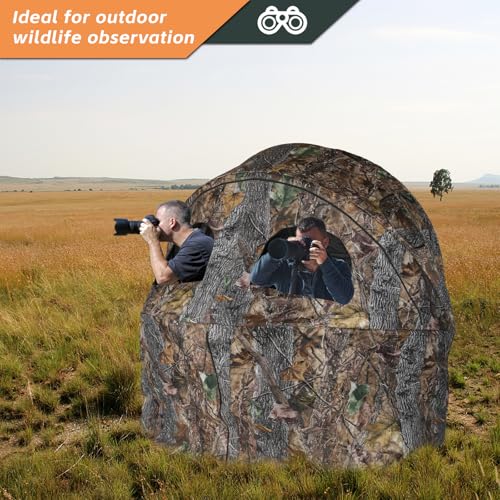 Hunting Chair Blind, 1/2 Man See Through Ground Blind, Camo Tent | Built-in Chair, Portable Blind, One-Way See Through, 1/2 Person, Camouflage, With Carrying Bag, Hunting Blind, Hunting Gear - style: 2 Person