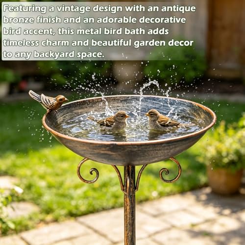 27.6" H Cast Iron BirdBaths for Outdoors,Metal Bird Bath for Outside | Standing Bird Feeder,Home Garden Lawn Yard Decorations - color: Birdbaths-C