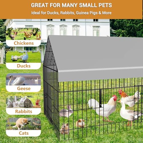 Chicken Coop 87"×40" Metal Portable Black Duck Coops Enclosure with Waterproof Cover Chickens Cage Runs for Yard Outdoor Backyard Farm Duck Pen Chicken Tractor for Rabbit, Dog, Cat,Small Animal