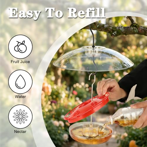 Hummingbird Feeder with Rainproof Dome, 16oz Nectar Feeder 11.8" Rain Guard Weatherproof Ant Moat Easy Fill & Clean Hanging Leak-Proof BPA-Free - size: 1 Pack with Rain Dome