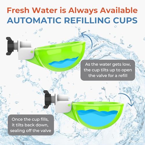Lil'Clucker - Large Automatic Chicken Waterer Cups Suitable for Ducks, Geese, Turkeys, and Bunny Rabbit - Water Feeder Kit - Poultry Waterer (Green, 5 Pack) - color: Green, size: 5 Pack