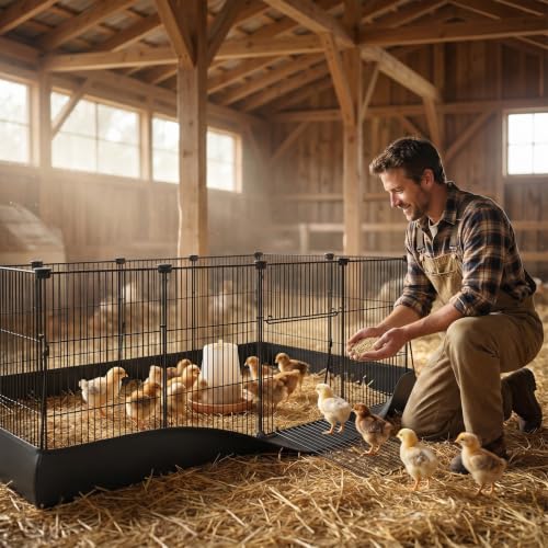 Chicken Brooder Pen with Washable Canvas Bottom Large Indoor Small Animal Black Playpen 12-Panel DIY Wire Pet Enclosure Cage with Door & Connectors Guinea Pig Rabbit Bunny Chick Playpen