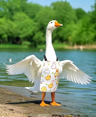 Chicken Diapers for Hens, Roosters, Diapers for Ducks, Ducklings, Reusable Pet Diaper with Bow Ties Waterproof Poultry Nappies for Geese Pet Ducks-White Duck,L - size: L