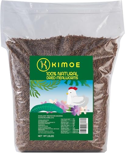 kimoe Non-GMO Bulk Dried Mealworms 10LB Bag for Chickens, Ducks & Wild Birds — 100% Natural High-Protein Feed to Boost Egg Production, Feather Health & Immunity - size: 10 Pound (Pack of 1)