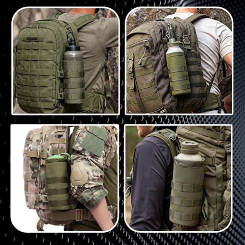 Tactical Water Bottle Pouch, Anti-Swing, MOLLE Belt Loop, 18-25oz | 3-Way Attach: MOLLE, Belt & D-Ring | 1000D Nylon | Mesh Drain Bottom | For Hiking, Hunting, Camping - color: Green