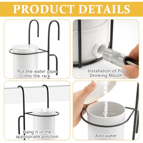 1 Set Hanging Vertical Pig Waterer with Nipples Cover and Cable Tie for Pig and Other Livestock, Sturdy and Durable, Height-Adjustable and Easy to Install