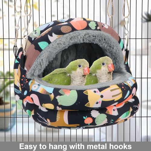 Bird Nest House Winter Warm Bird Bed for Cage, Medium, Black | Soft fleece warm, plastic support plate anti-collapse, removable washable pad, dual mount, for parakeets/cockatiels/conures - color: Black, size: Medium