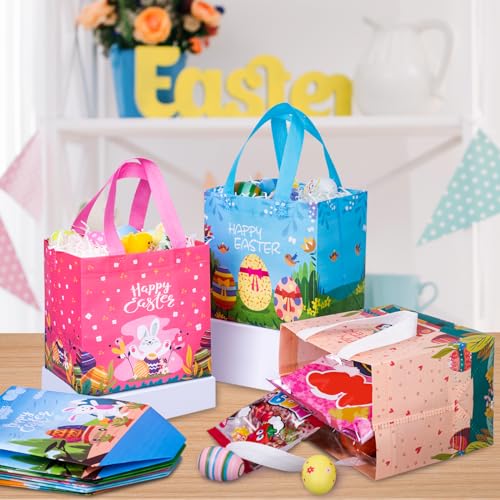 8PCS Easter Gift Bags, Reusable Easter Basket with Handles, Non woven Bags | Non woven Treat Bags for Egg Hunt Game Party Supplies - color: Style 1