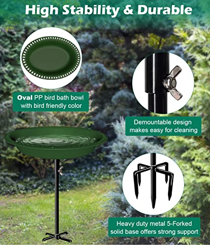 29 Inch Height Oval Shape Bird Bath for Outdoors, Detachable 5-Prong Birdbath Bowl Spa & Birdfeeder with Metal Stake Stand for Outside Garden, Green - color: Green