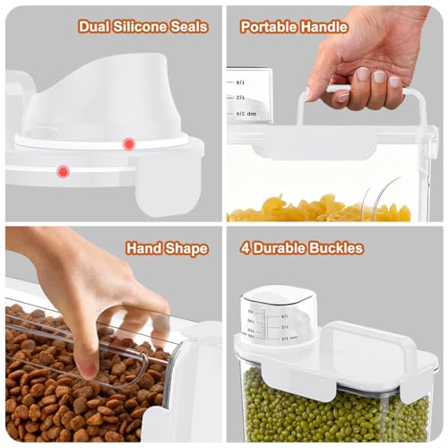 Uppetly Dog Cat Food Storage Container, 5-7Lbs Pet Food Containers, Airtight Cat Food Container with Portable Handle & Measuring Cup, Small Animal Dry Food Dispenser for Dogs, Cats and Birds White - color: White