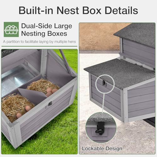 Chicken Coop with Dual Nesting Boxes for 4–6 Chickens, Large Outdoor Chicken Coop Duck House, Compatible with Automatic Chicken Coop Door & Extra Run, 67.3" L x 36.8" W x 40.6" H - size: 67.3"L x 36.8"W x 40.6"H