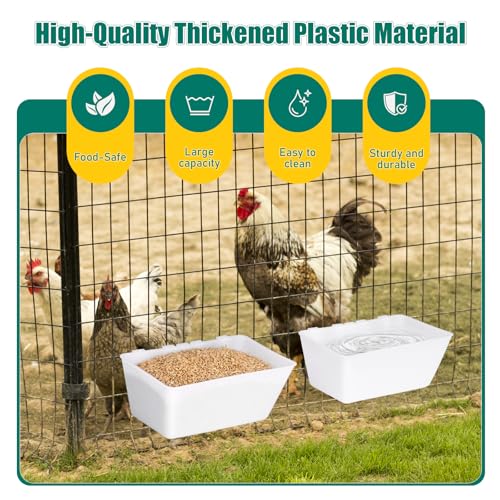 2 Pack Chicken Feeder Waterer 2.5 Quart Hanging Poultry Feeders Trough | Versatile Chicken Feeding Container with Hooks for Duck Goose Rabbit Duck Feeder Poultry and Livestock Water Trough（White） - color: White