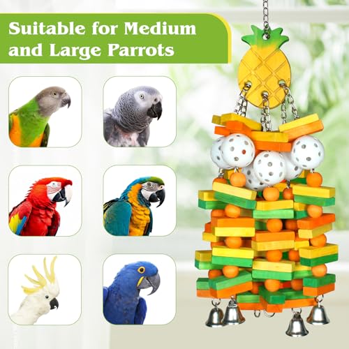 Parrot Toys 18 inches Bird Shredding Toys for Medium Large Parrots, Cockatiels, Macaw, African, Conure Bird Toy Natural Poplar Wood Material - color: Pineapple
