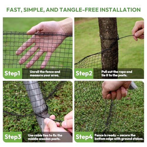 Deer Fence Netting 4ft x 75ft, Heavy Duty Plastic Mesh Deer Netting with Pre-Strung Reinforced Edge, Reusable Temporary Garden Fence, Animal Barrier for Yard, Poultry & Pets, Protect Plants & Crops - size: 4ft X 75ft